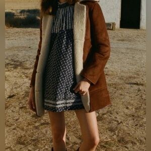 DOEN Woodland Faux Suede Shearling Lined Coat Saddle Brown